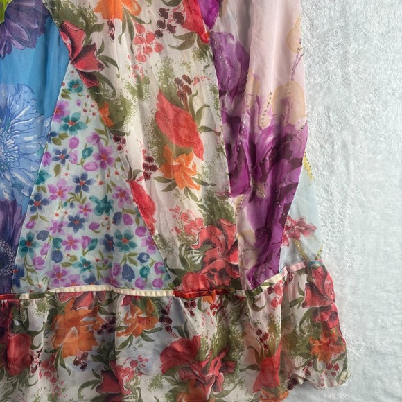 Sacred Threads Chiffon Patchwork‎ Ruffle Hem Beaded Button Front Skirt Womens S - Picture 4 of 12